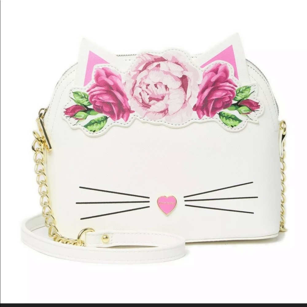 Betsey Johnson Floral Kitty Crossbody Cream